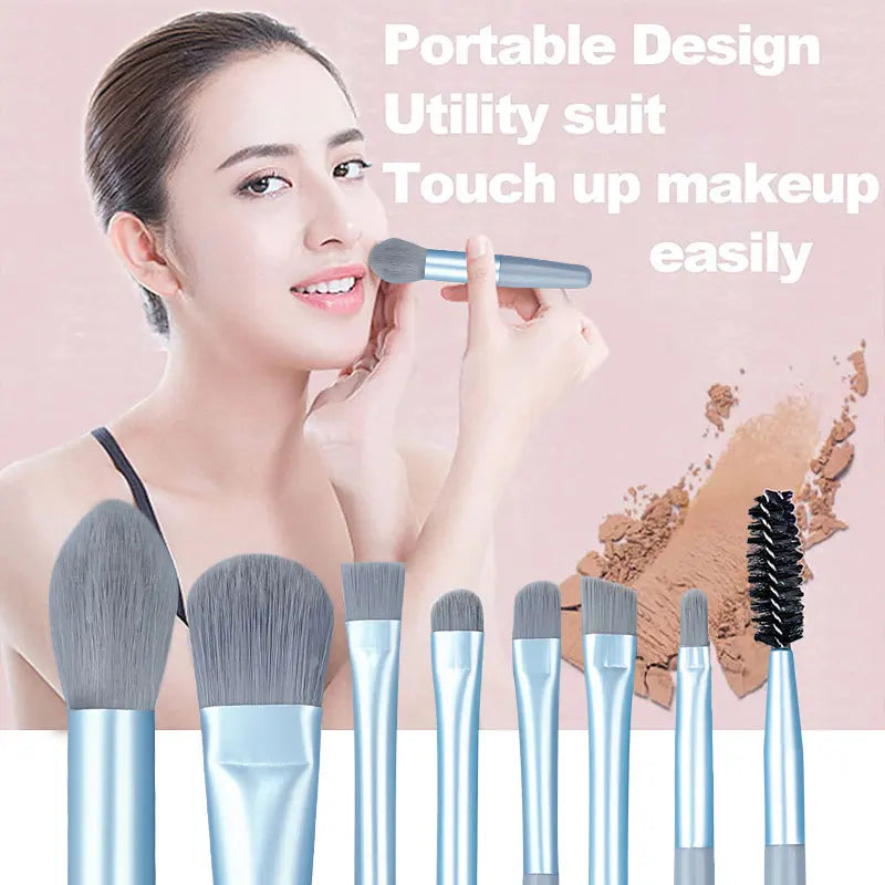 RUNTOIN 8-Piece Mini Makeup Brush Set | Portable Travel Kit