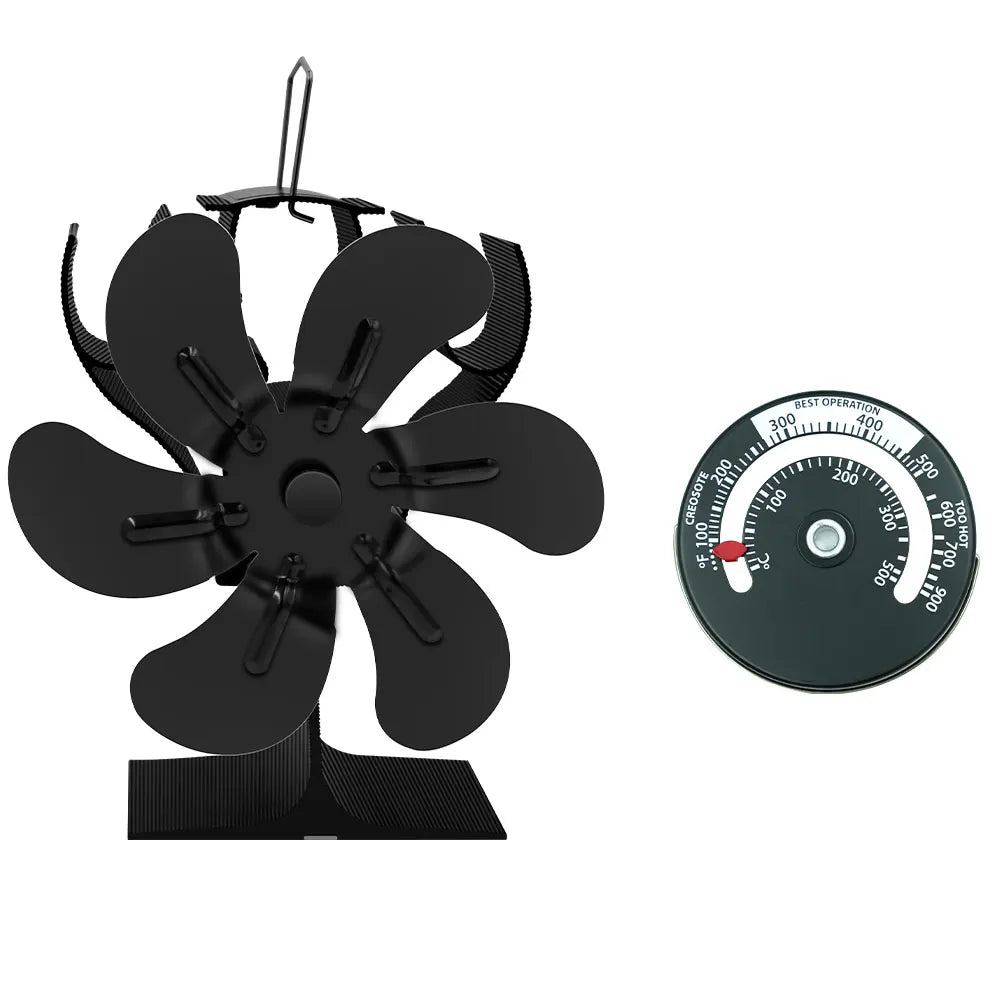 6 Blades Stove Fan Heat Powered Fireplace Fan Log Wood Burner Eco-fan Quiet Fireplace Fan Home Winter Warm Heat Distribution Peaceful Pleasures Health and Wellness With Thermometer B