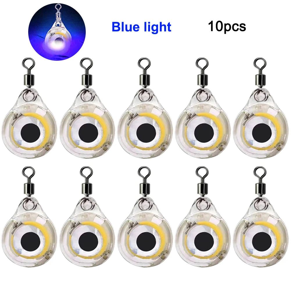 LED Fishing Lure Light Mini Deep Drop Underwater Eye Shape Fish Attracting Indicator Lure Led Flash Light For Fishing Tool Peaceful Pleasures Health and Wellness Blue 10PCS