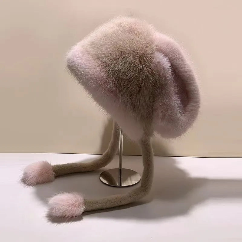 Faux Fur Winter Dome Beanie with Bunny Ears | Women's Hat