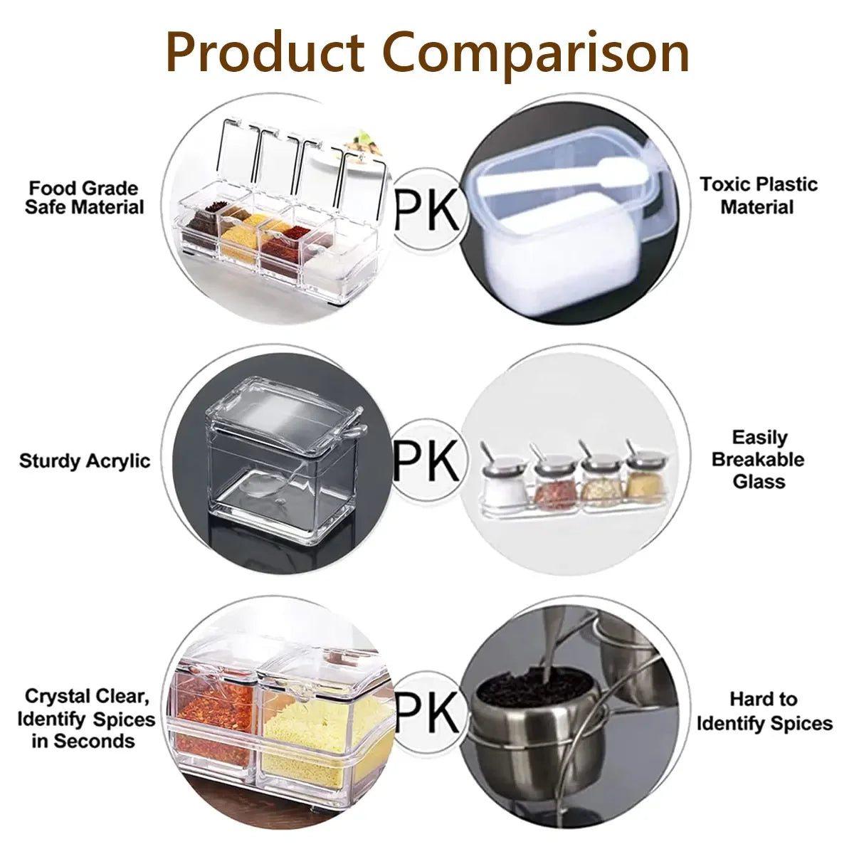 Clear Seasoning Box Set of 4 Crystal Seasoning Storage Container with Spoon Clear Seasoning Rack Spice Pots for Pepper Spice Peaceful Pleasures Health and Wellness