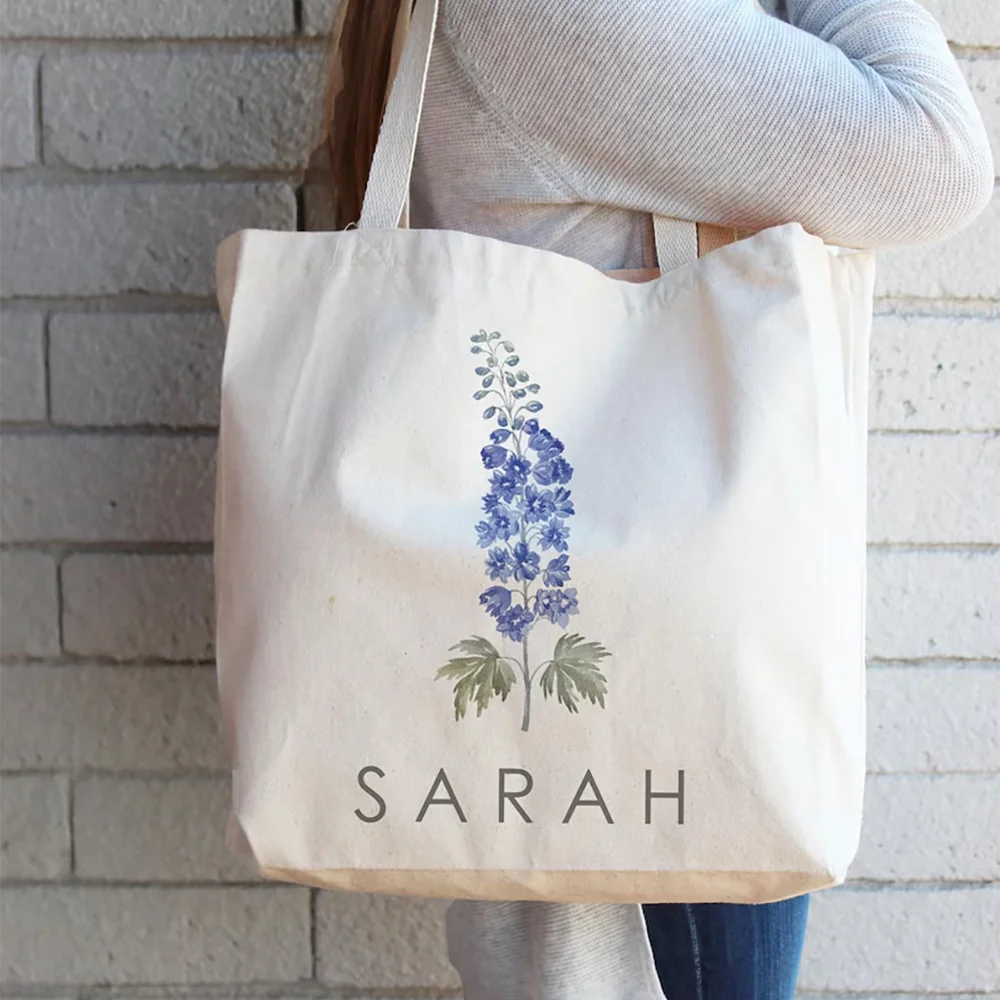 Custom Birth Month Flower Canvas Tote Bag | Personalized Gift