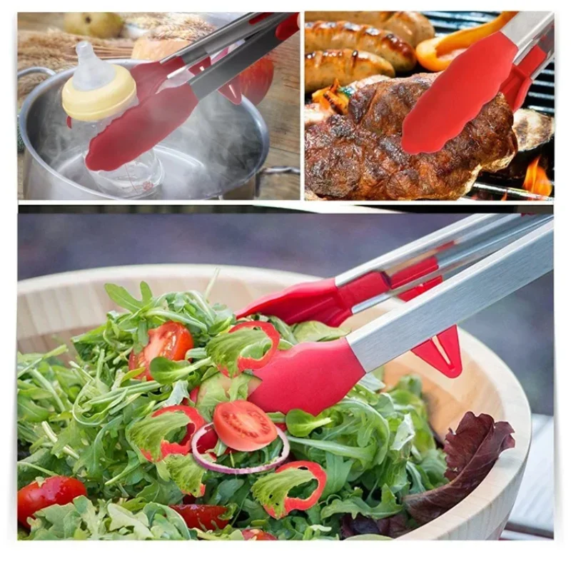 Stainless Steel Kitchen Tongs with Silicone Tips | BBQ & Cooking