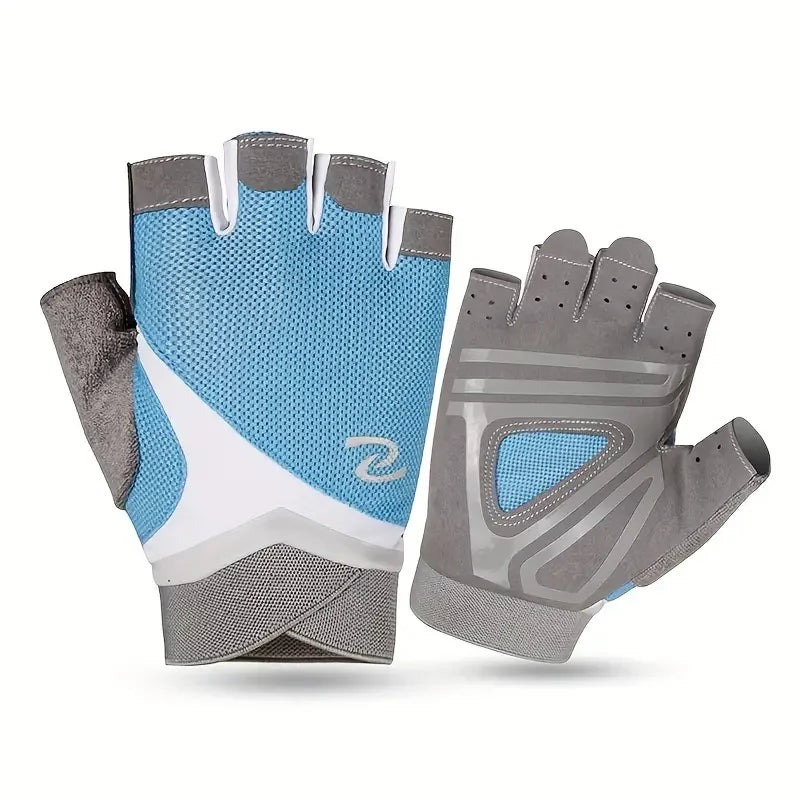 1 Pair Unisex Sports Gloves, Half Finger Fitness Gloves, Non-Slip Outdoor Riding & Fishing Gloves Peaceful Pleasures Health and Wellness Baby Blue M