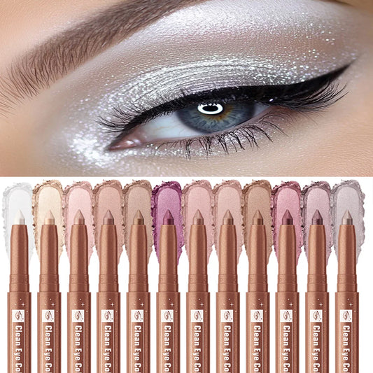 12 Colors Waterproof Eyeshadow Sticks Long Lasting High Pigmented Shimmer Glitter And Matte Eyeshadow Pencil Makeup Peaceful Pleasures Health and Wellness