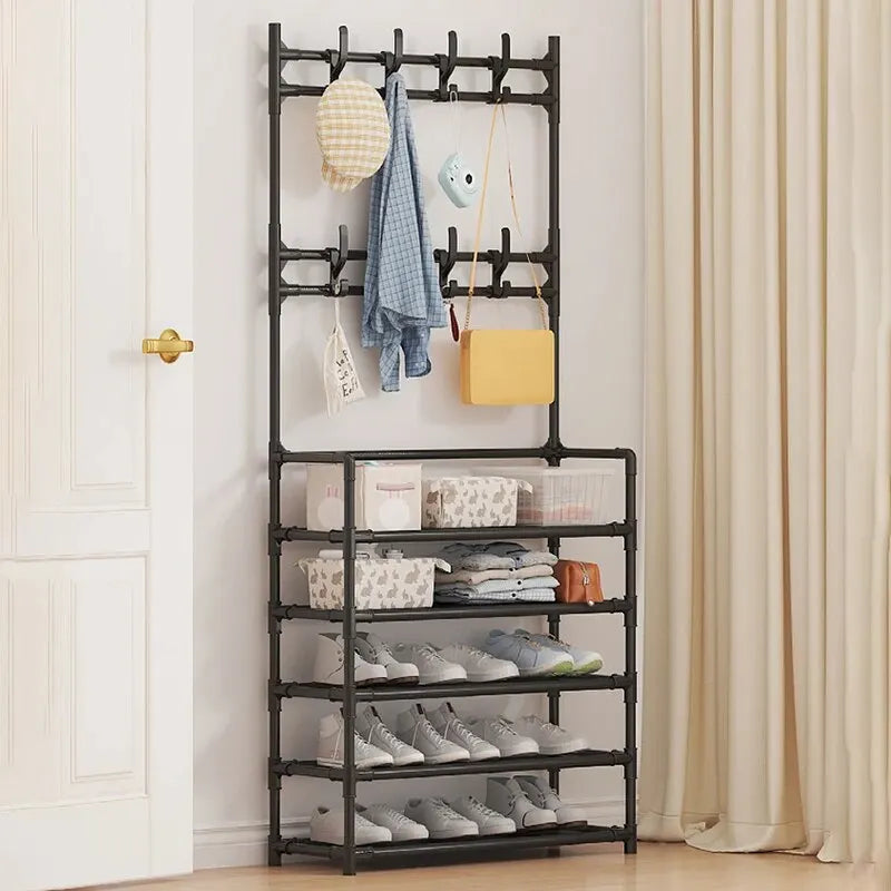 Five Layer Shoe Rack Simple Shoe Rack Integrated Storage Rack Household Shoe Rack Multifunctional Clothes Rack Coat Rack 2-piece Peaceful Pleasures Health and Wellness