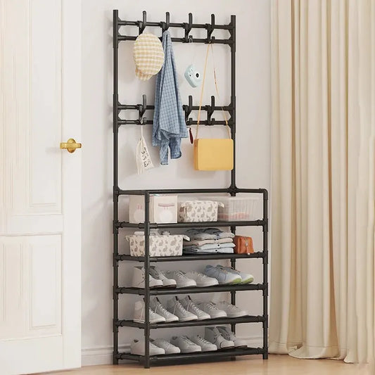 Five Layer Shoe Rack Simple Shoe Rack Integrated Storage Rack Household Shoe Rack Multifunctional Clothes Rack Coat Rack 2-piece Peaceful Pleasures Health and Wellness