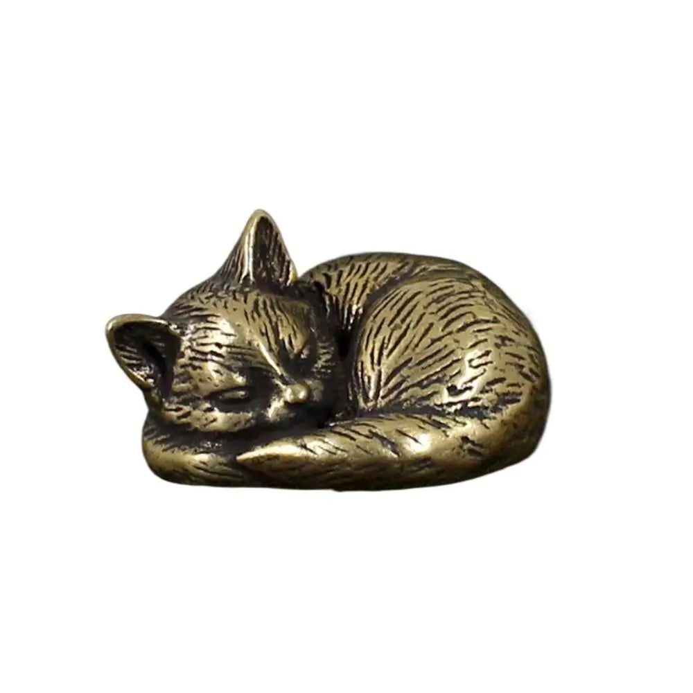 Brass Cat Figurine – Retro Mini Metal Tea Pet Statue Decor