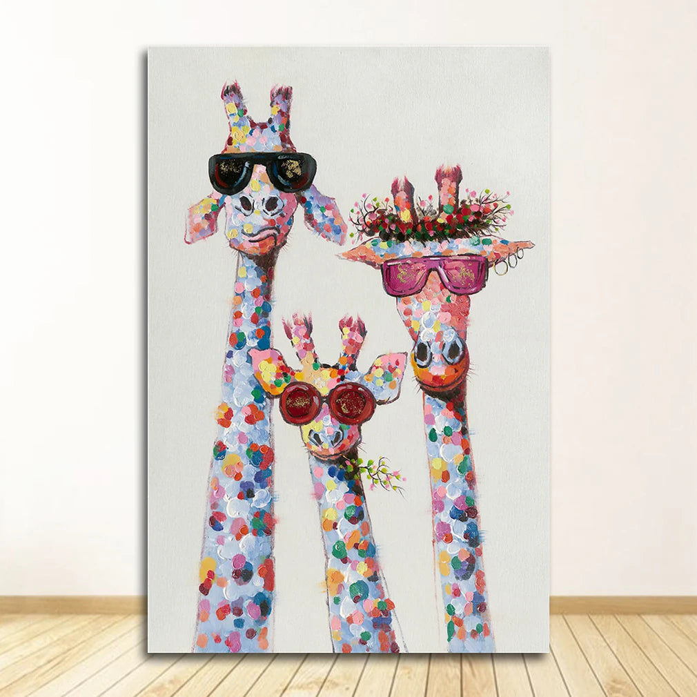Colorful Giraffe Family Canvas Wall Art Poster | Kids Room Decor