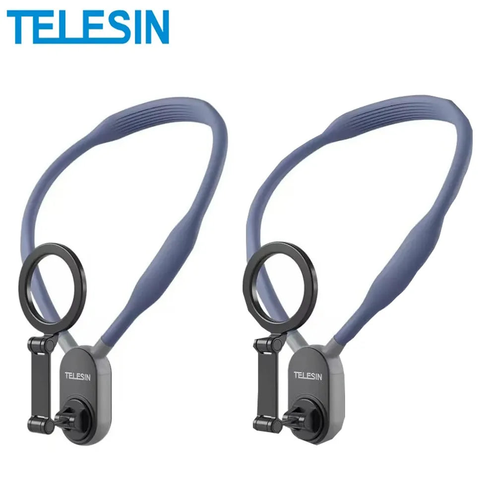 TELESIN Silicone Magnetic Quick Release Neck Mount Hold for IPhone 15 14 13 12 11 10 SAMSUNG HUAWEI XIAOMI Phone Accessories Peaceful Pleasures Health and Wellness 2 Pcs Blue