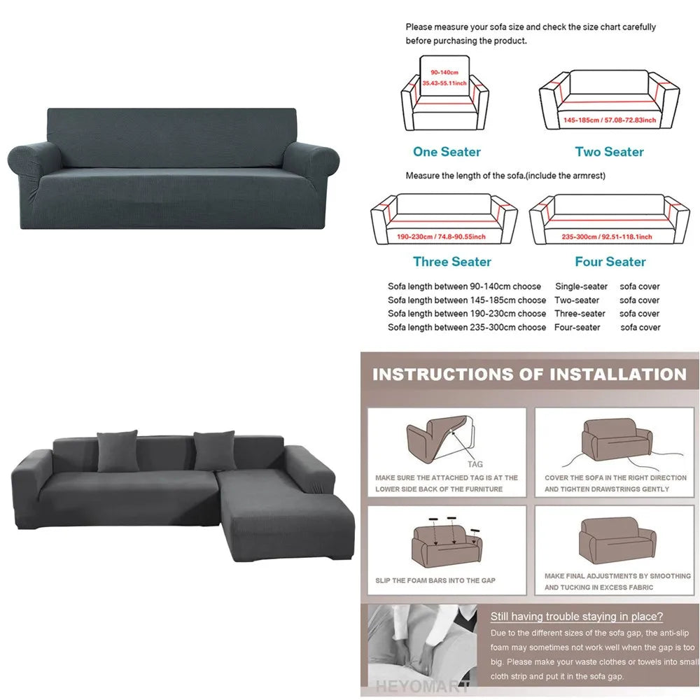 Adjustable Elastic Sofa Cover Armchair Protector Corner L Shape Stretch Slipcovers Couch Cover 1/2/3/4/5 Seater For Living Room Peaceful Pleasures Health and Wellness