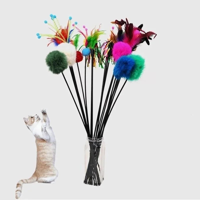 Kitten Pet Cat Teaser Turkey Feather Interactive Fun Toy Wire Chaser