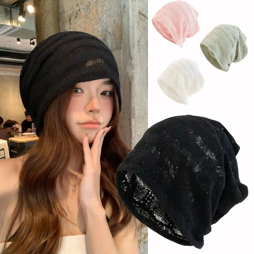 Korean Hollow Knit Pullover Beanie Hat – Breathable Unisex Cap
