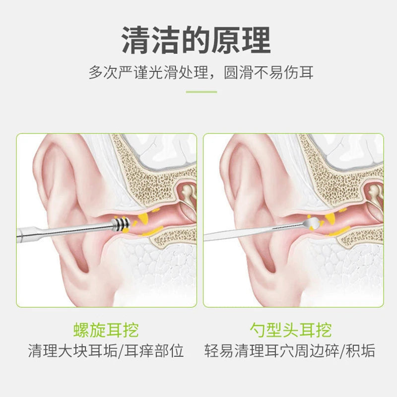 Stainless Steel Spiral Spring Ear Wax Removal Tool Cleaner Set