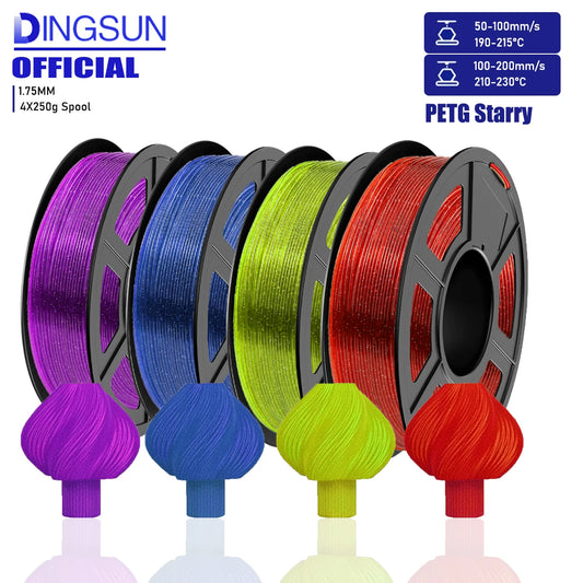 DINGSUN Starry PETG Filament 1.75mm – Transparent 3D Printer Spool 3D Printer Filament Peaceful Pleasures Health and Wellness 4 color set
