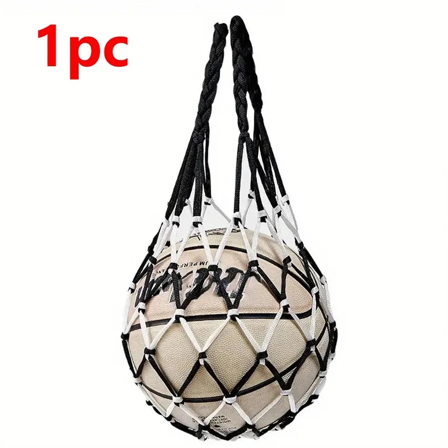 Durable Nylon Sports Ball Net Bag | Portable Training Storage Sports Ball Bag Peaceful Pleasures Health and Wellness black and white