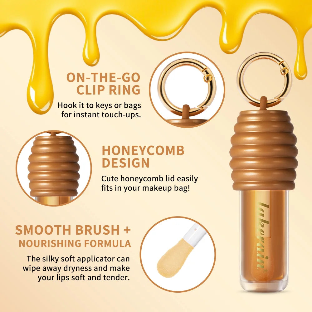 Lakerain Honey Lip Gloss Long Lasting Moisturized Glossy Texture Lightweight Non-sticky Gorgeous Glossy Finish Smooth Lip Makeup Peaceful Pleasures Health and Wellness