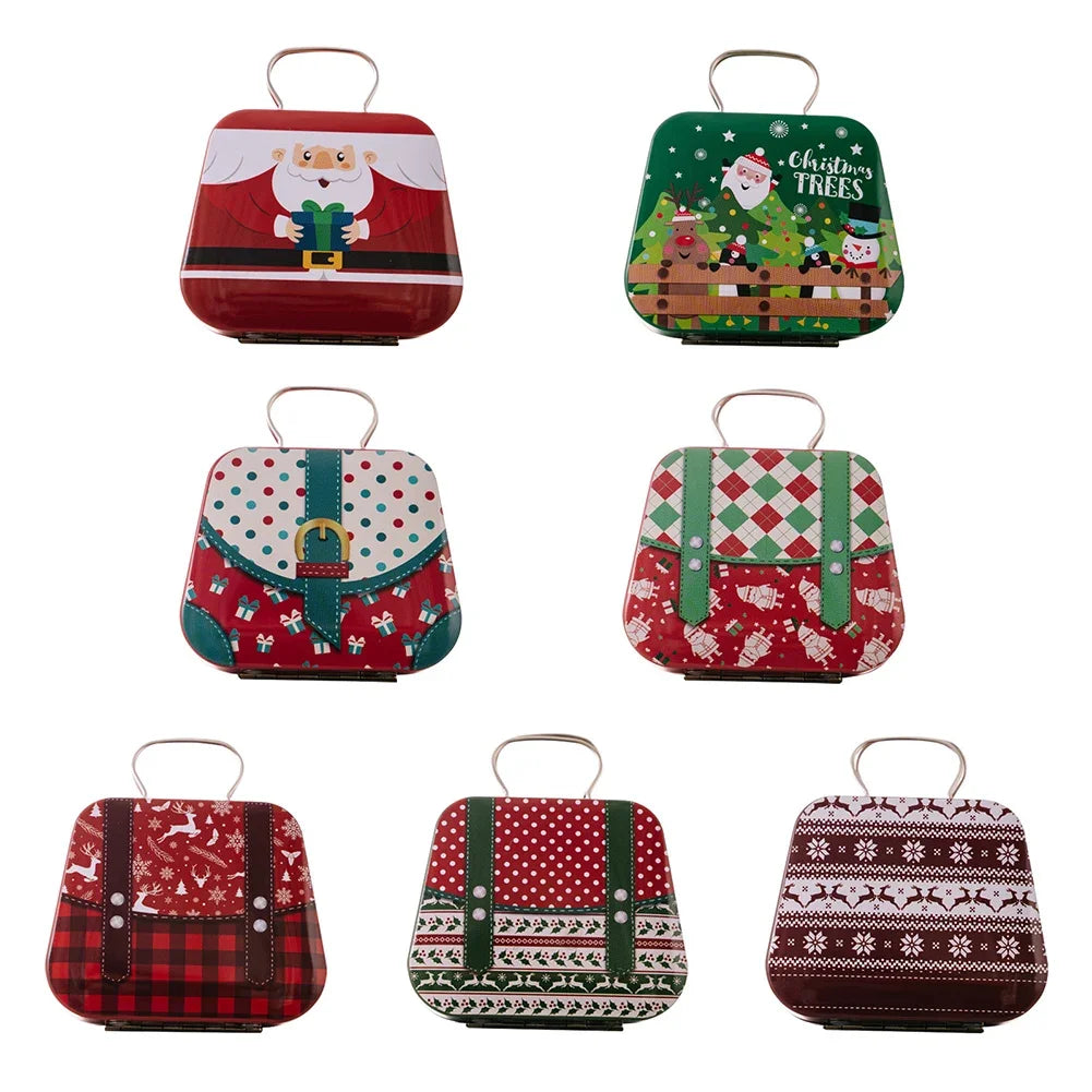 Christmas Metal Cookie Tin Box – Festive Handbag Treat Storage