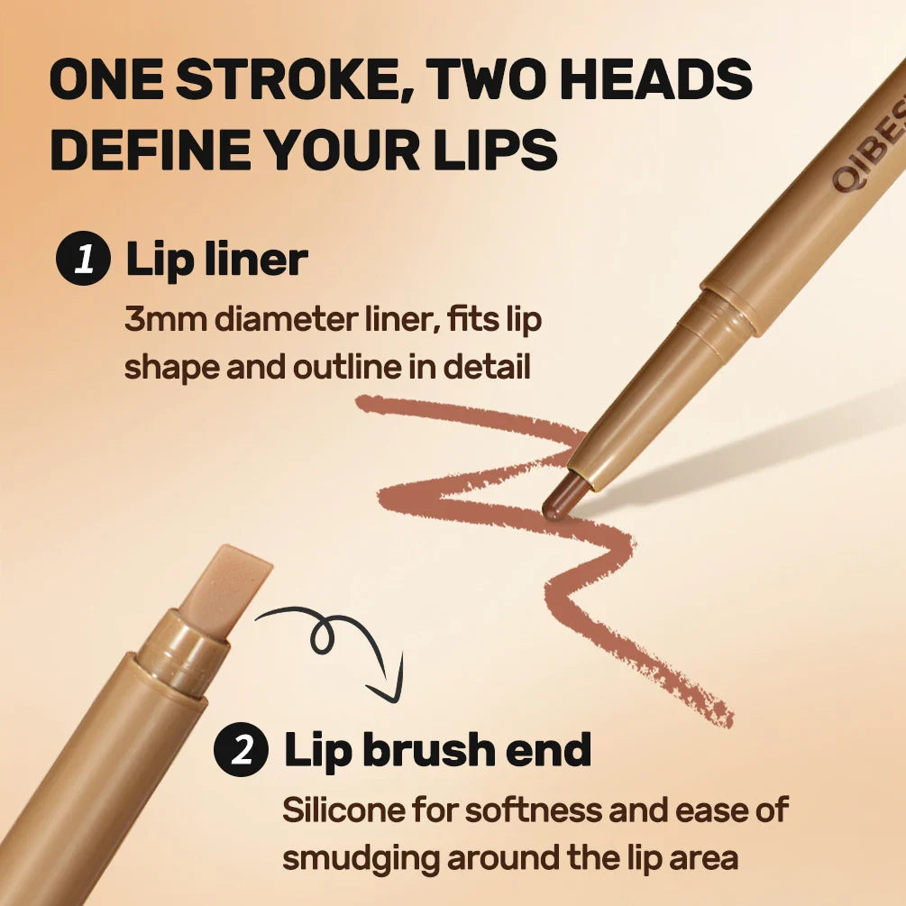 QiBest 2-in-1 Double-Ended Lip Liner & Brush Pen | Matte 12 Shades