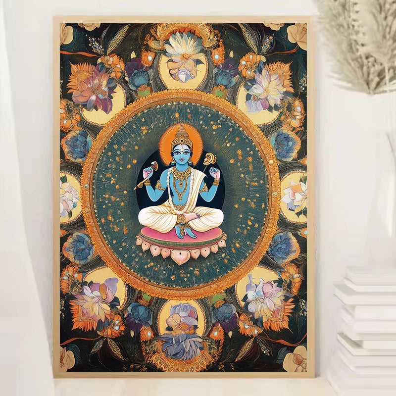 Hindu God Forest Temple Canvas Wall Art | Spiritual Indian Decor