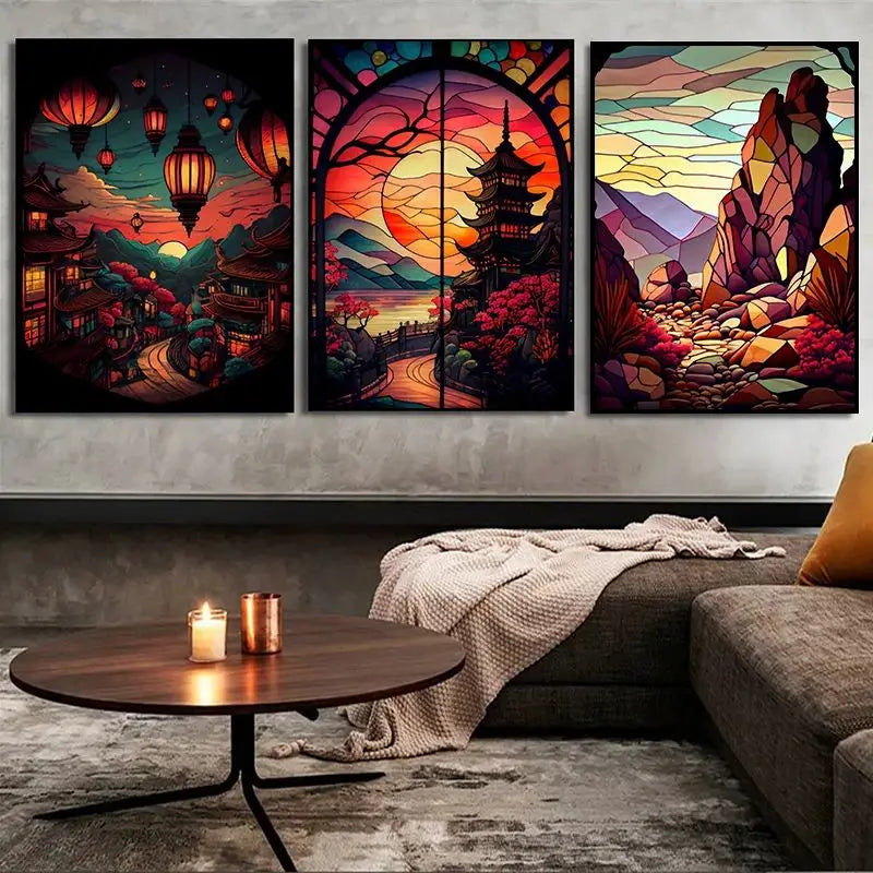 Modern Stained Glass Scenery Canvas Wall Art | Nordic Poster