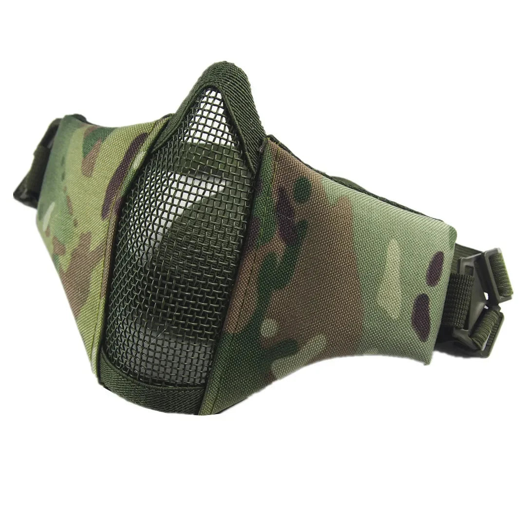 Tactical Half Face Protective Masks Airsoft Mask Foldable Metal Mesh Double Ribbon Adjustable For CS Wargame Hunting Paintball Peaceful Pleasures Health and Wellness CP