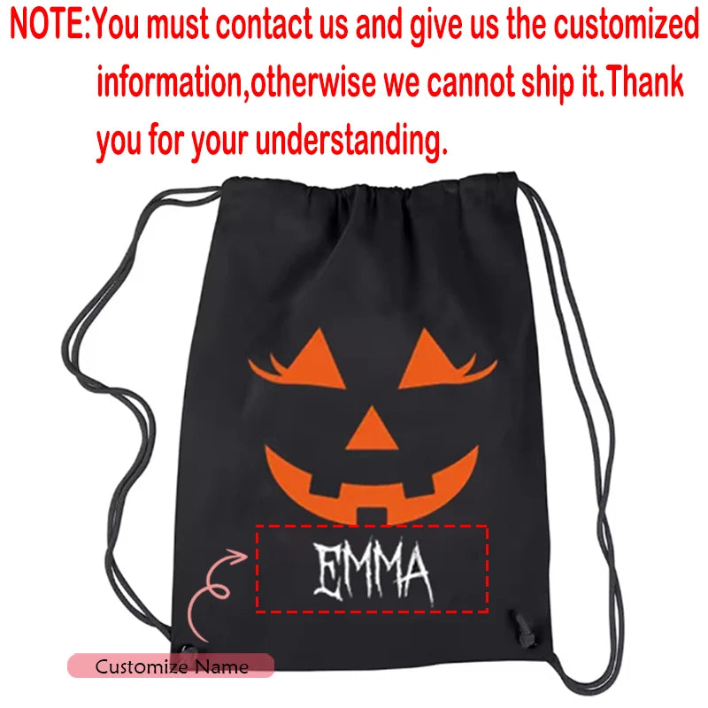 Personalized Halloween Pumpkin Drawstring Bag | Custom Candy Backpack Halloween Drawstring Bag Peaceful Pleasures Health and Wellness Custom B 34X43CM