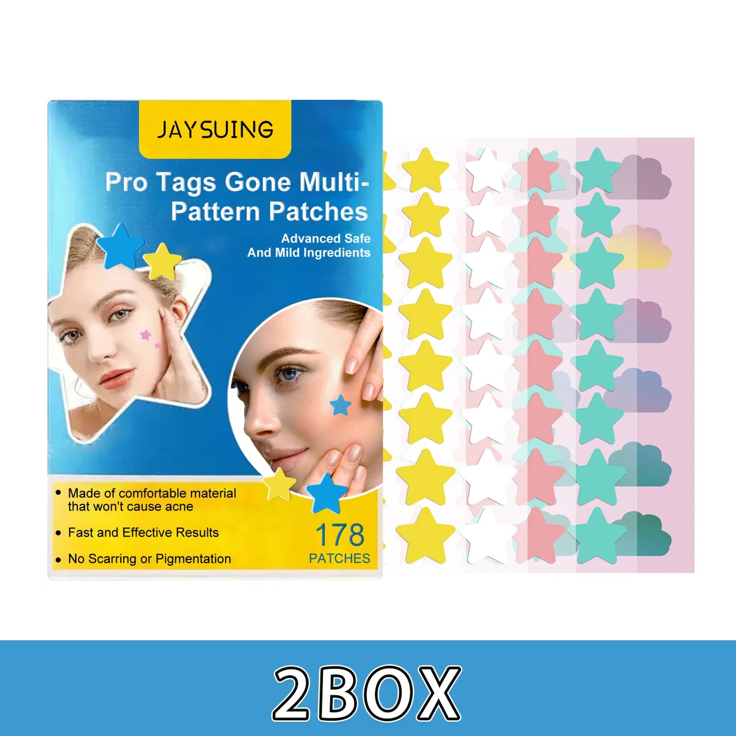 178-Pc Colorful Hydrocolloid Acne Patches – Stars & Clouds