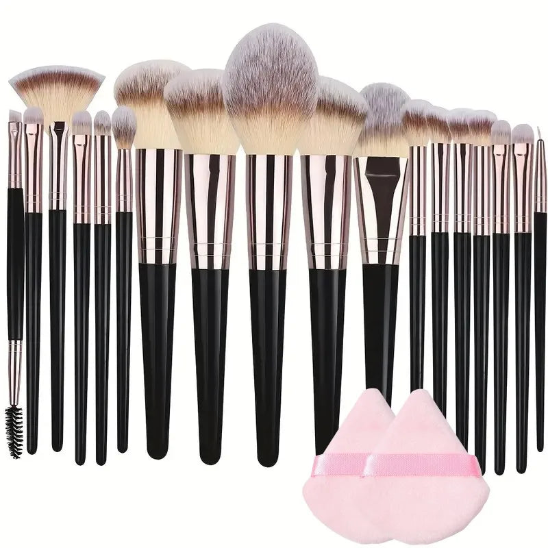 RUNTOIN Black Makeup Brush Set 3-20Pc | Kabuki Blending Brushes