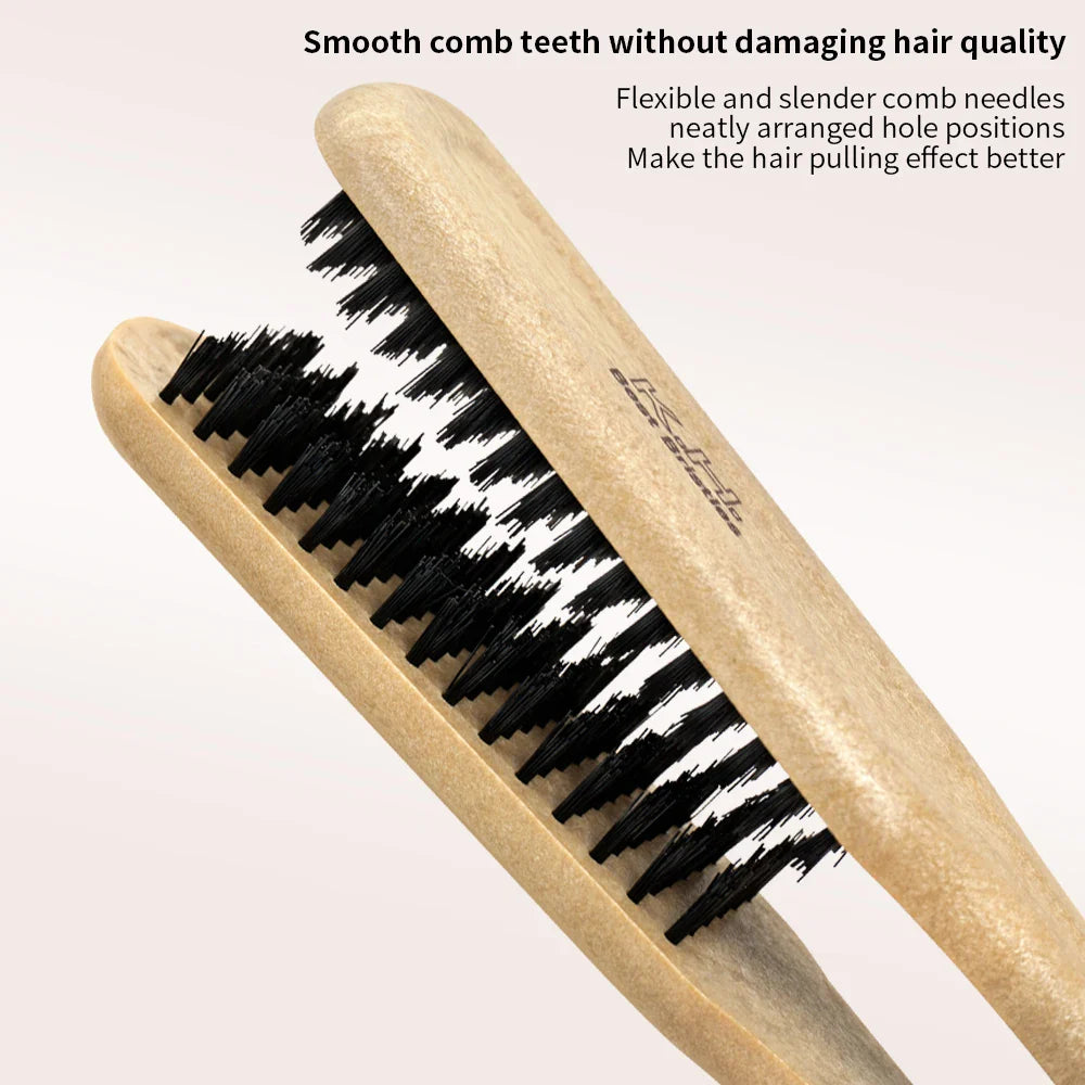 V-Type Wooden Handle Hair Straightener Comb | Anti-Static