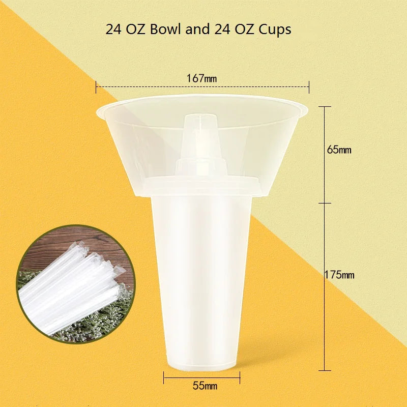 20/50 Disposable Snack Bowl and Drink Cup Set in One for Your Party Takeaway Container for Drink Beverage Transparent Protest Peaceful Pleasures Health and Wellness