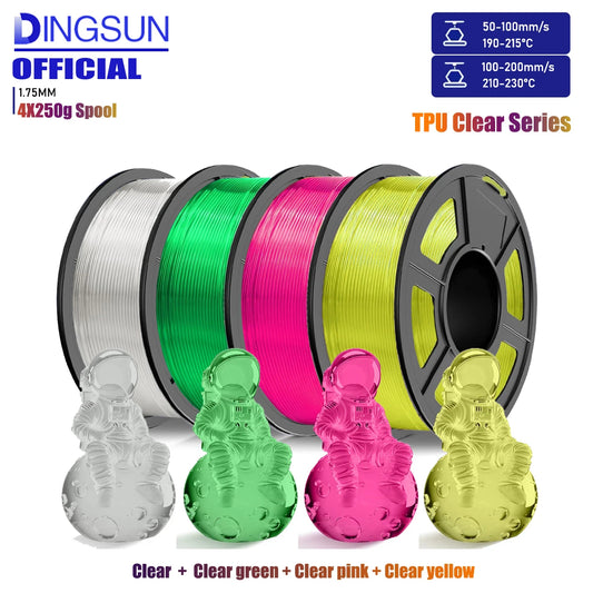 DINGSUN 95A Flexible TPU Filament 1.75mm | Fast & Precise 3D Printer Filament Peaceful Pleasures Health and Wellness 4 Color set T