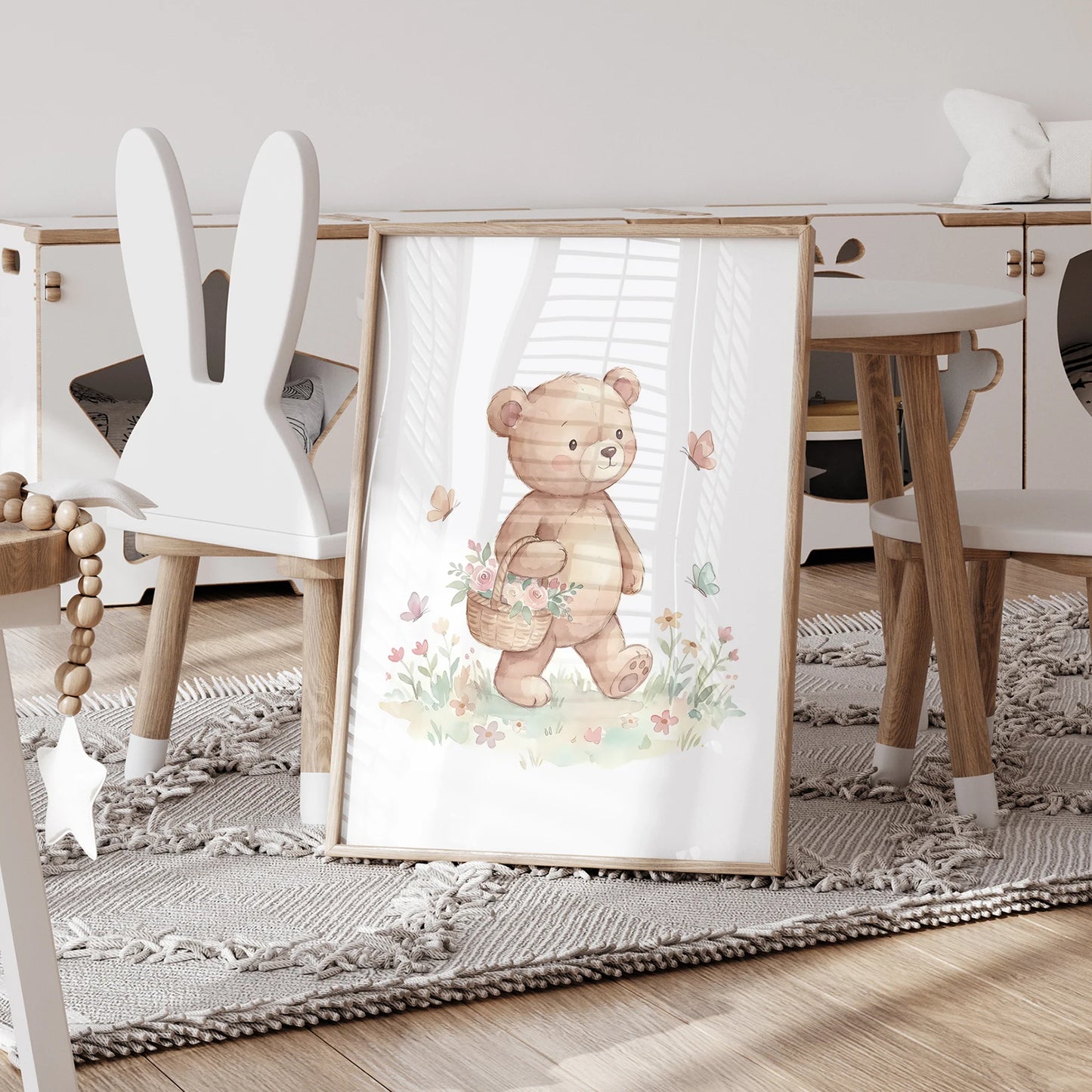 Personalized Bear Flowers 3-Piece Canvas Wall Art | Kids Room Decor