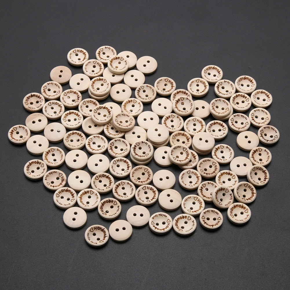 100pcs Wooden Love Buttons – DIY Craft Sewing Buttons 15/20/25mm Peaceful Pleasures Health and Wellness