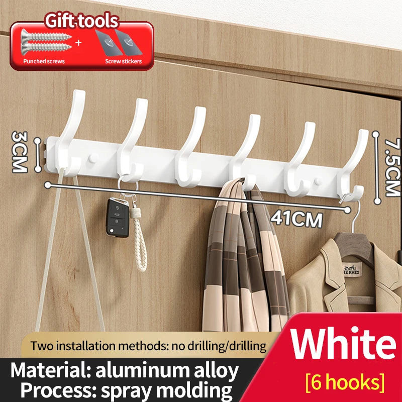6-Hook Wall Mounted Aluminum Towel & Hat Rack | Door Hook