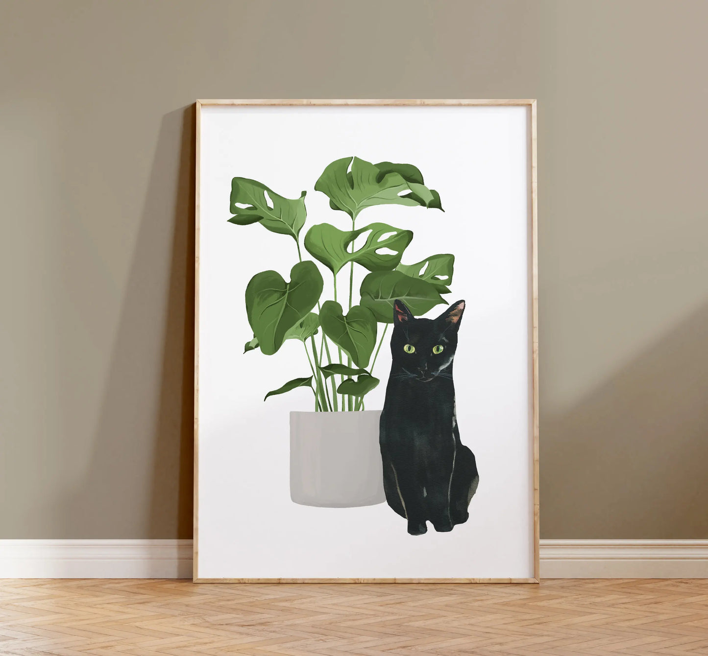Watercolor Kittens Print Cat and Plant Poster Wall Art Leisurely Cute Kitty Canvas Painting Living Room Bedroom Home Decor Peaceful Pleasures Health and Wellness 01 50x70cm Unframed