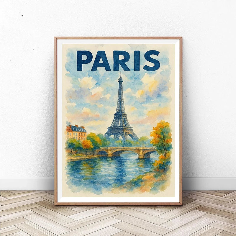 Paris Eiffel Tower Canvas Wall Art | France Travel Poster