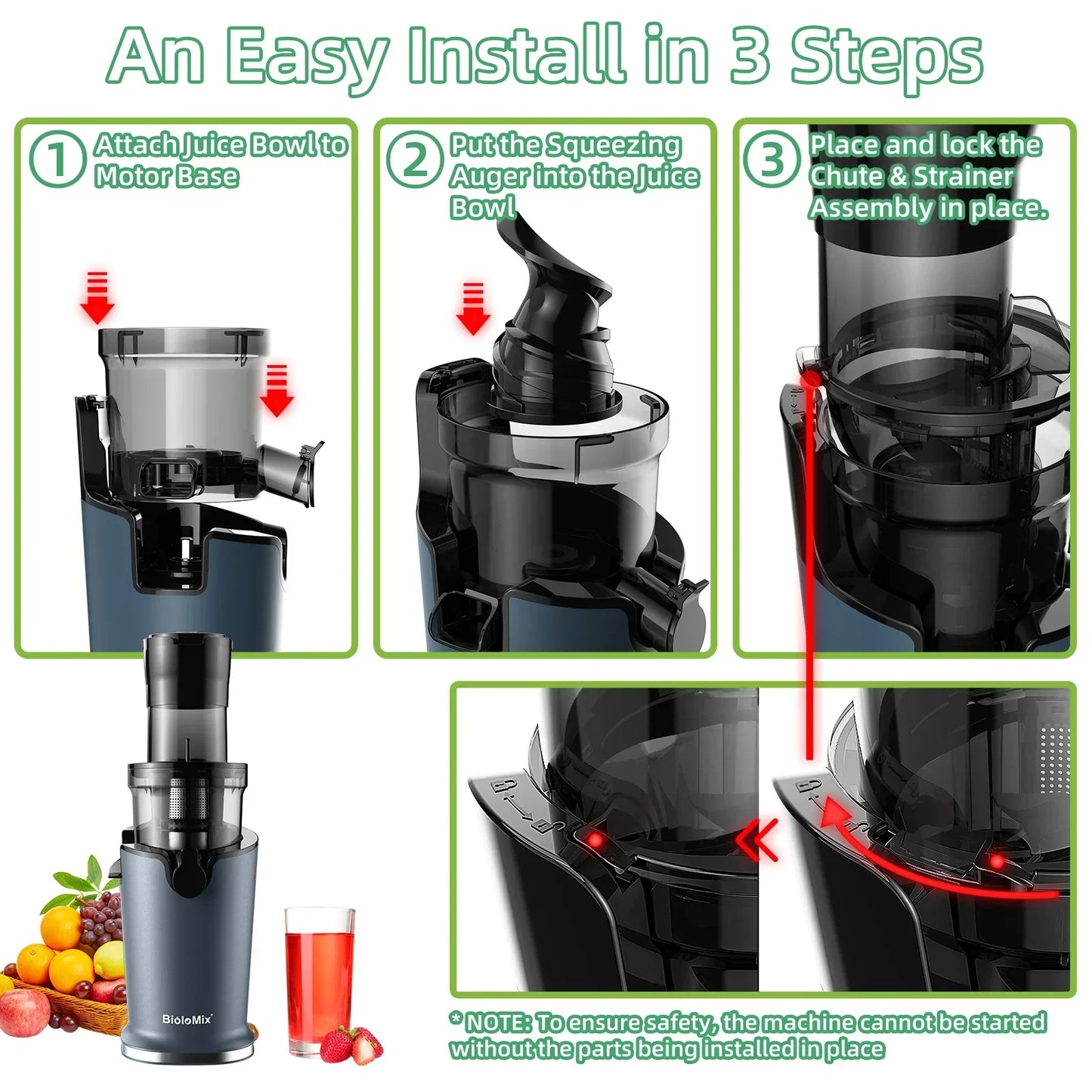 BioloMix Cold Press Juicer – 78mm Feed Chute, 200W DC Motor, BPA-Free Tritan Peaceful Pleasures Health and Wellness