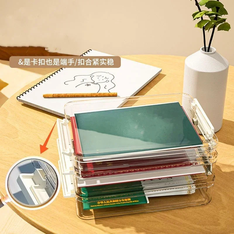 Paper Organizing Box Transparent Household Registration Book Junior High School Graduation Certificate A4 Paper File Storage Box Peaceful Pleasures Health and Wellness