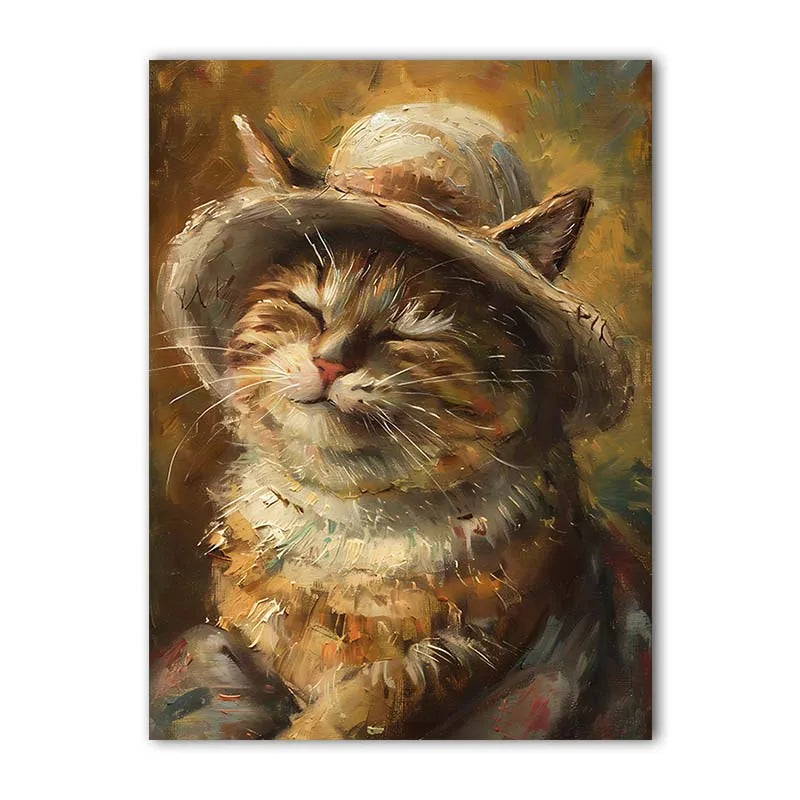 Animals Wall Art Cute Smiling Cat Oil Vintage Canvas Painting Nordic Style Poster Prints Bedroom Living Room Wall Decor Peaceful Pleasures Health and Wellness 06 40x60cm No Frame China Mainland