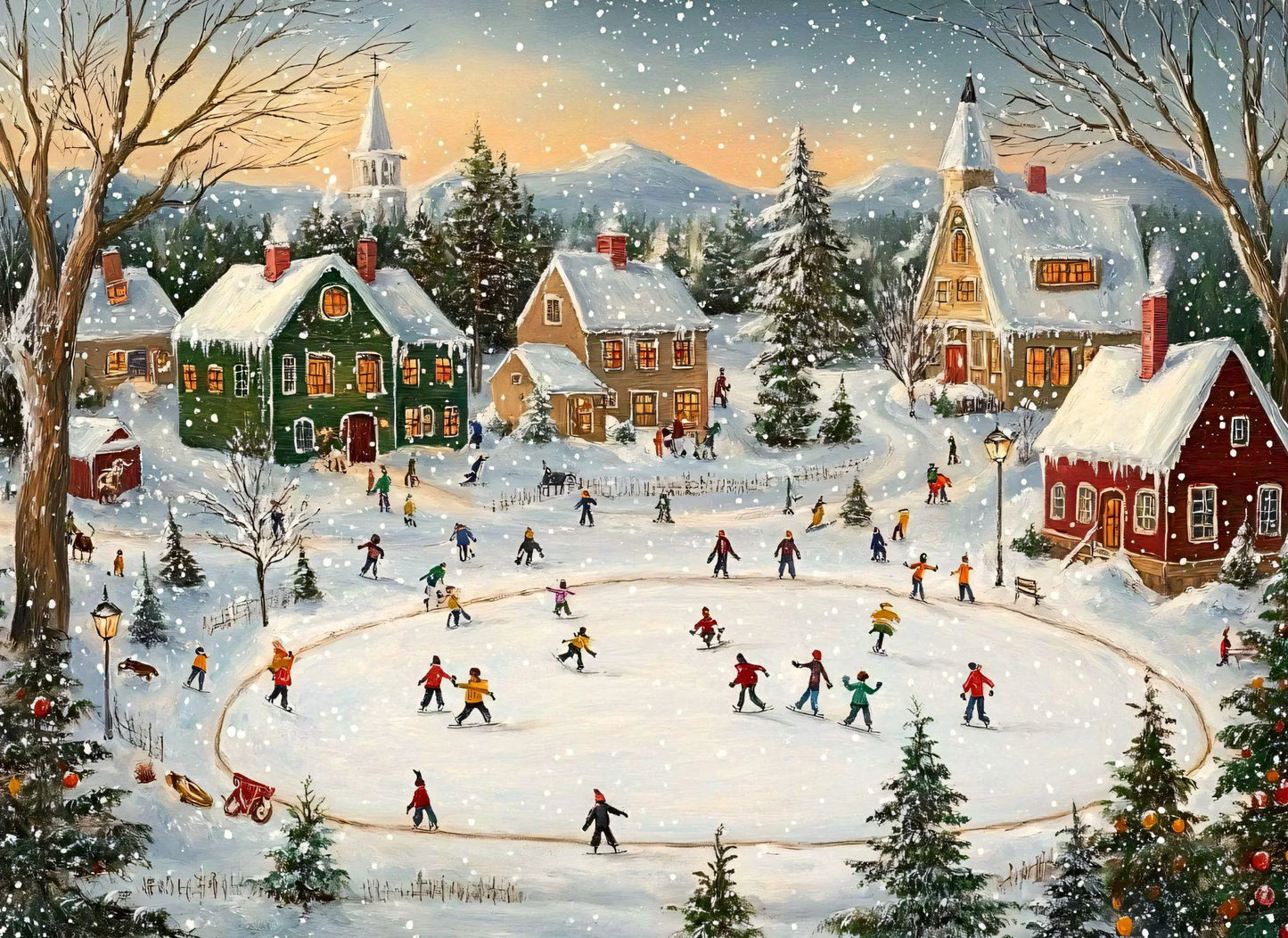 Vintage Christmas Train Holiday Winter Snow Farmhouse Town Village Poster Print Canvas Painting for Living Room Home Decor Peaceful Pleasures Health and Wellness 11 40x60cm Unframed
