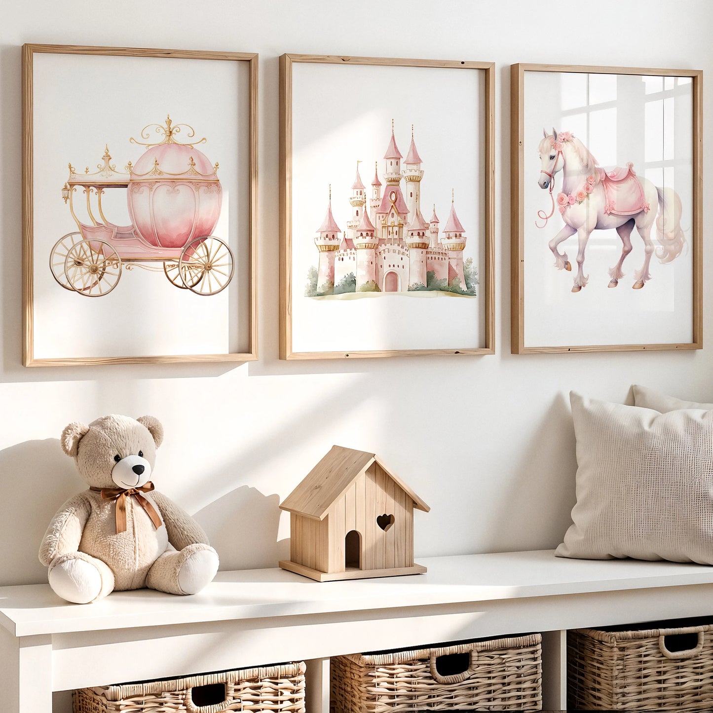3-Piece Dreamy Castle & Carriage Canvas Wall Art | Kids Room