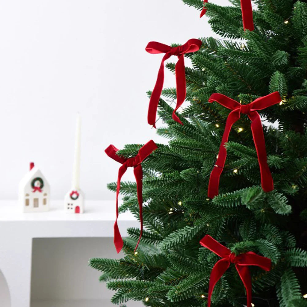 Mini Velvet Bow Christmas Ornaments – 18-Piece Handmade Set