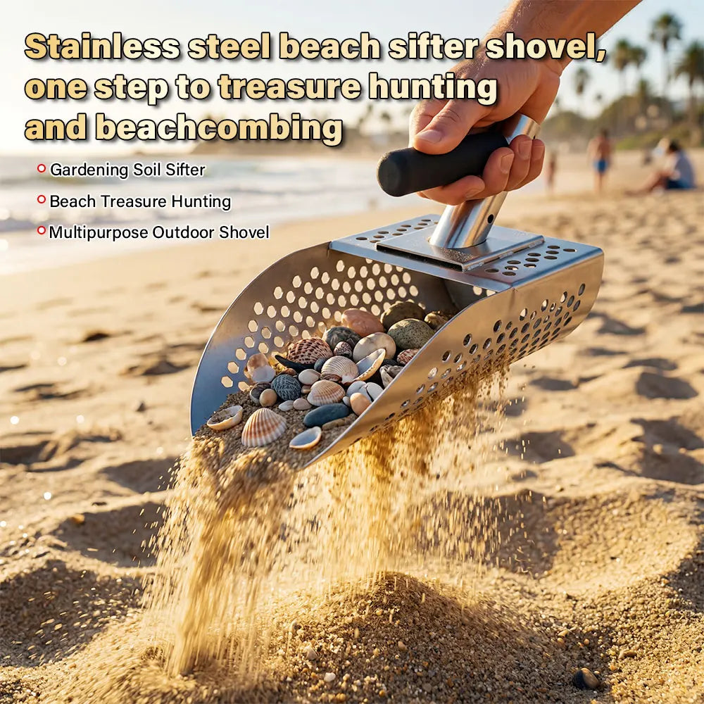 Portable Stainless Steel Metal Detecting Sand Scoop Shovel Beach Treasure Hunting Digging Tool for Garden Outdoor Prospecting Peaceful Pleasures Health and Wellness