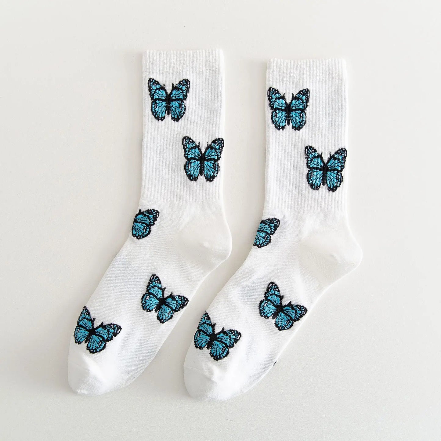 New Lolita Butterfly Socks Women Streetwear Harajuku Crew Women Cotton Sock white black Fashion Kawaii Hip Hop Cow JK Socks Cool Peaceful Pleasures Health and Wellness One Size White Blue