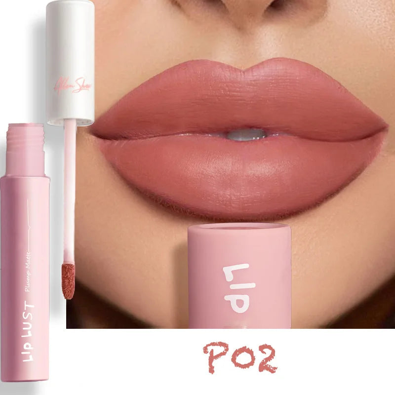 10-Color Matte Liquid Lipstick – Nude Pink & Red, Waterproof