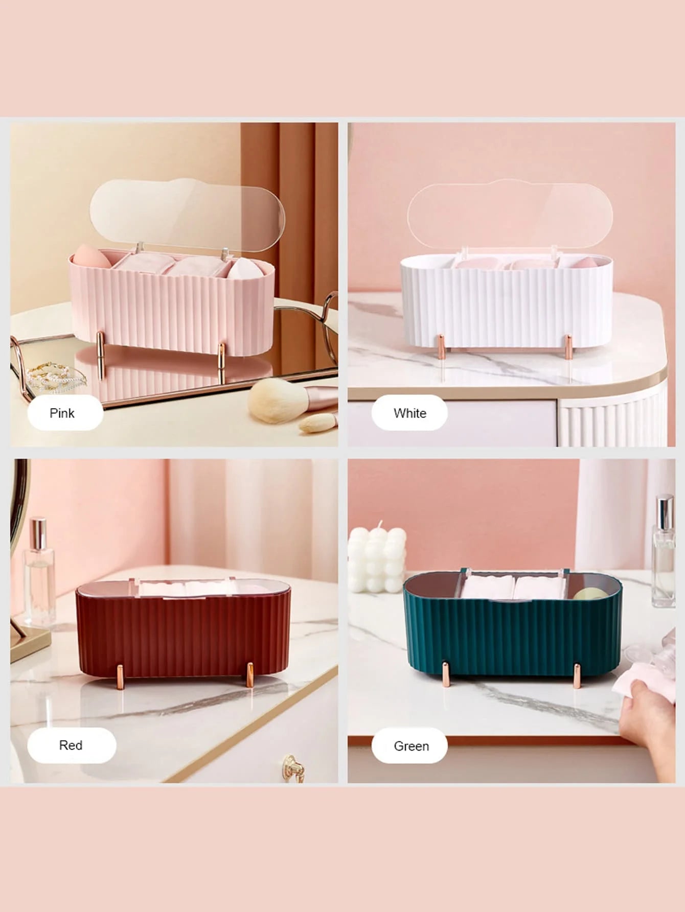 1Pcs 3-Compartment Cosmetic Cotton Storage Box Transparent Dustproof Covered Cosmetic Cotton Desktop Storage Box Peaceful Pleasures Health and Wellness