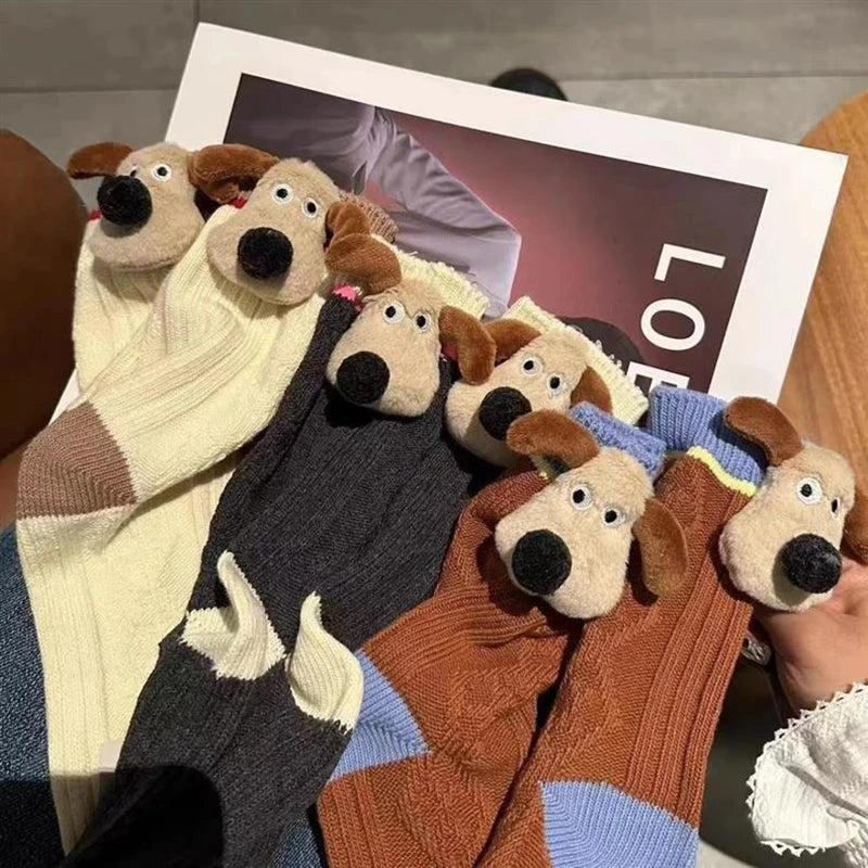 Personalized Fashion Socks 3D Cartoon Big Ears Dog Socks Plush Cloth Doll Socks Spring and Autumn Sweet Breathable Middle Socks Peaceful Pleasures Health and Wellness