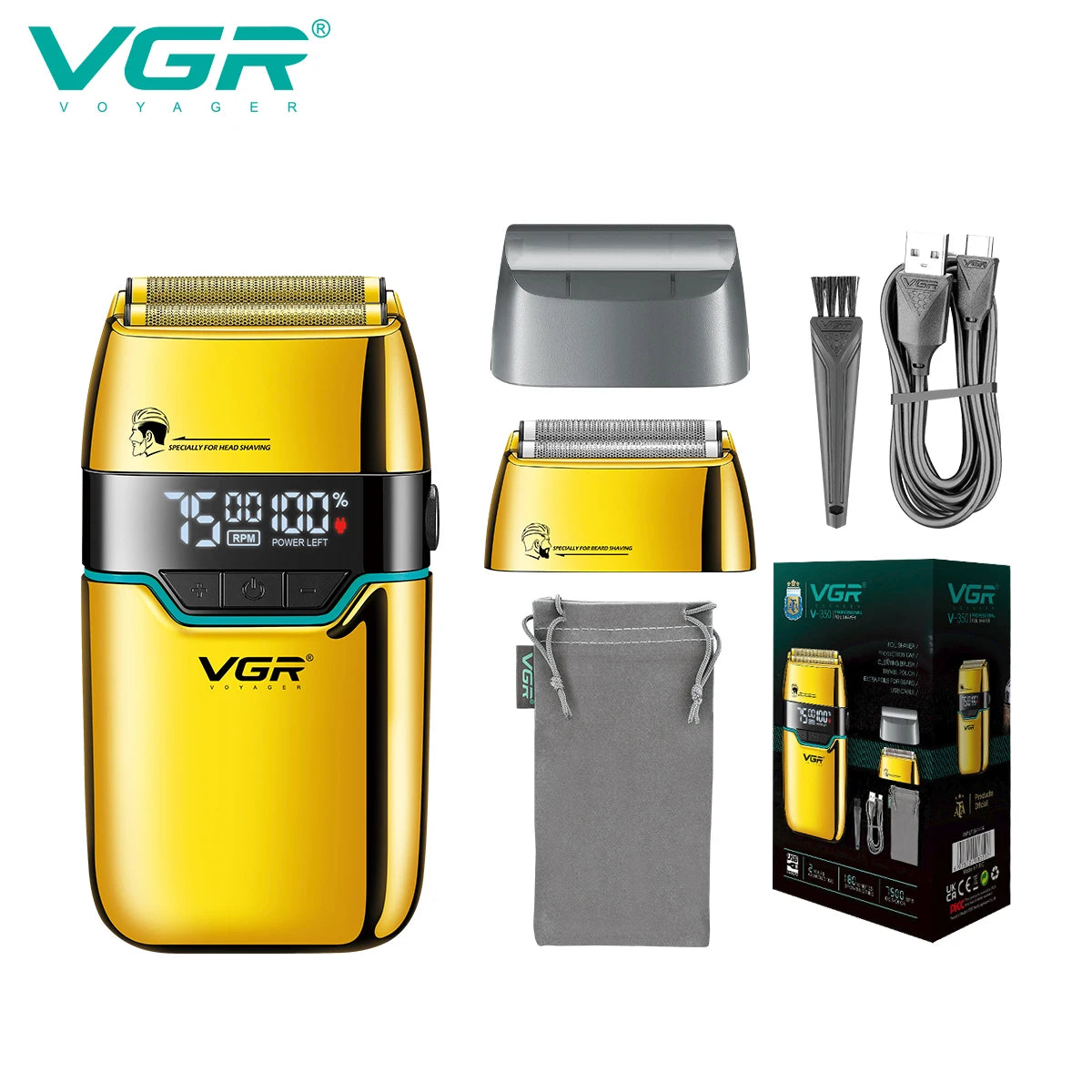 VGR 350 Men's Shaver Convenient Shaver Intelligent Digital Hair Trimming Deep Cleaning Shaver Metal Body Electric Whitening Devi Peaceful Pleasures Health and Wellness USB 1