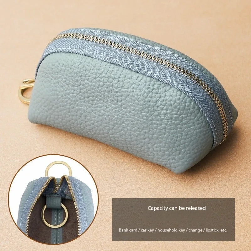 2026 Hot PU Leather Car Key Case Men Women Wallets Housekeeping Keys Covers Zipper Storage Pouch Card Bags Peaceful Pleasures Health and Wellness Light blue